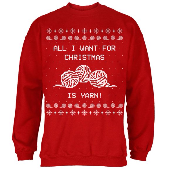 I Want Yarn Knitting Ugly Christmas Sweater Mens Sweatshirt Red LG