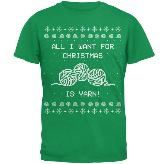 I Want Yarn Knitting Ugly Christmas Sweater Mens T Shirt Irish Green LG