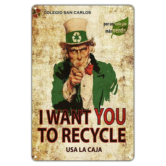I Want You To Recycle Uncle Sam USA La Caja Vintage Retro Metal Wall Decor Art Shop Man Cave Bar Aluminum 18"x24" Sign
