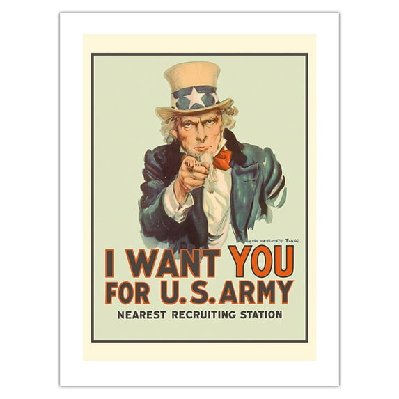 I Want You for U.S. Army - WWI - Uncle Sam - Vintage War Poster by James Montgomery Flagg c.1978 - Bamboo Fine Art 290gsm Paper Print (Unframed) 18x24in