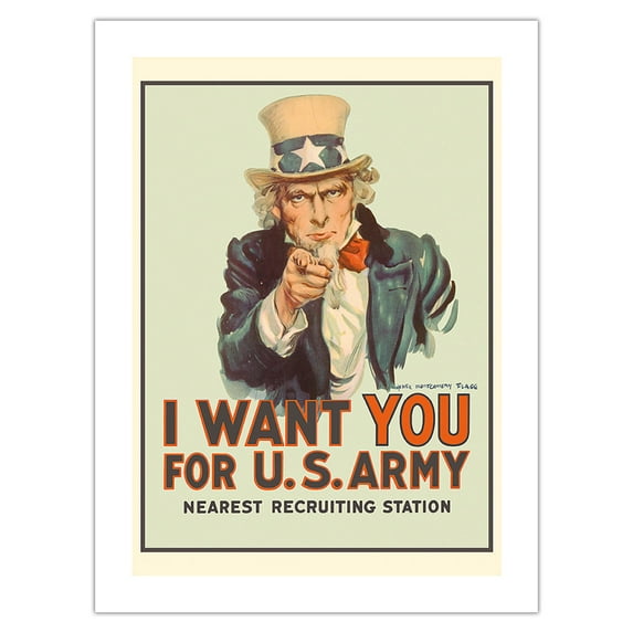 I Want You for U.S. Army - WWI - Uncle Sam - Vintage War Poster by James Montgomery Flagg c.1978 - Bamboo Fine Art 290gsm Paper Print (Unframed) 24x32in