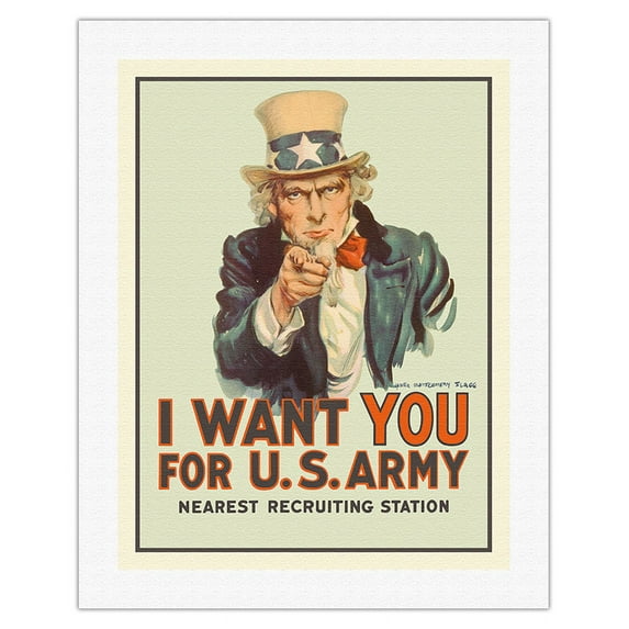 I Want You for U.S. Army - WWI - Uncle Sam - Vintage War Poster by James Montgomery Flagg c.1978 - Fine Art Rolled Canvas Print 20in x 26in