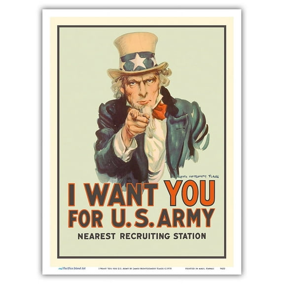 I Want You for U.S. Army - WWI - Uncle Sam - Vintage War Poster by James Montgomery Flagg c.1978 - Master Art Print (Unframed) 9in x 12in