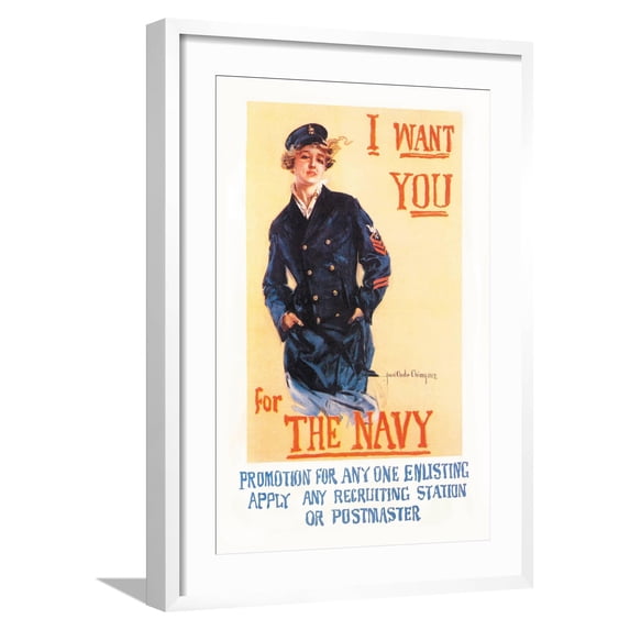 Art.com I Want You for the Navy Art Print by Howard Chandler Christy, White Frame Wall Art, 21" x 29"