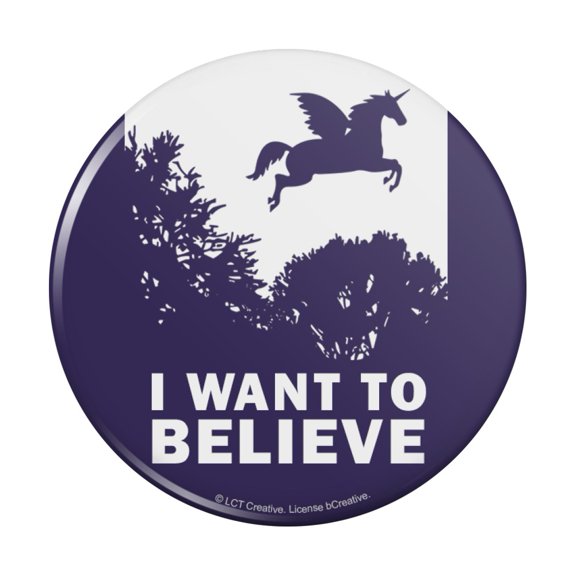 I Want to Believe Unicorn UFO Funny Humor Pinback Button Pin