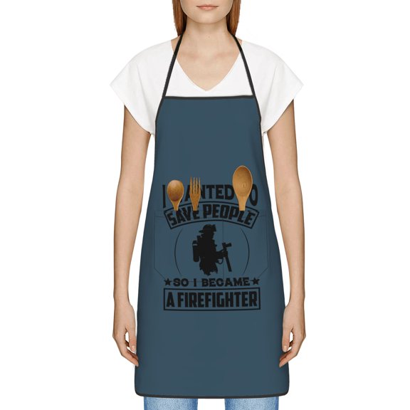 I Wanted to Save People So I Became A Firefighter Apron, Inspirational Gifts for Men Women, Funny Apron, Chef Bib with Pockets, Waterproof Work Apron for BBQ Kitchen Crafting Gardening