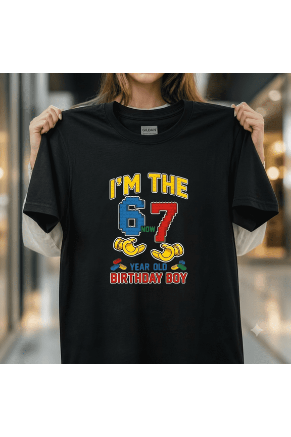 I Was 6 Now I'm 7 Age Meme Birthday Boy Building Blocks Unisex T-Shirt, up to size 5XL