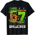 thumbnail image 1 of I Was 6 Now Im 7 Unlocked Pixel Game Birthday Graphic Design Unisex T-Shirt, up to Size 5XL, 1 of 2
