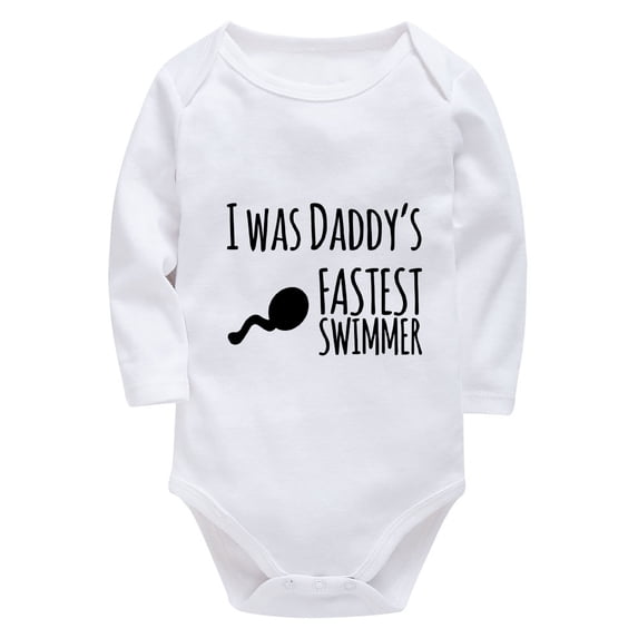 I Was Daddy's Fastest Swimmer Newborn Take Home Outfit Girl Long Sleeve Baby Girls Onsies White Plain Onsies3-6 Months