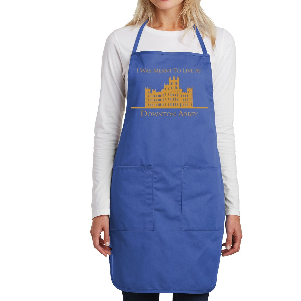 I Was Meant To Live at Downton Full Length Cotton Blend Apron-Faded Blue