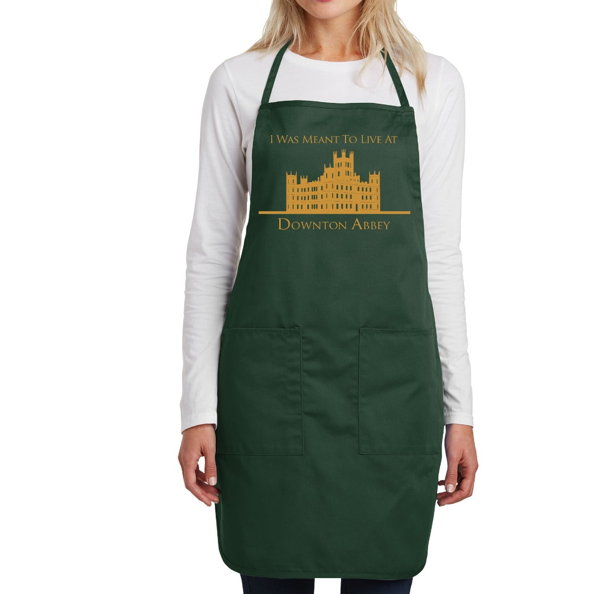 I Was Meant To Live at Downton Full Length Cotton Blend Apron-Hunter Green