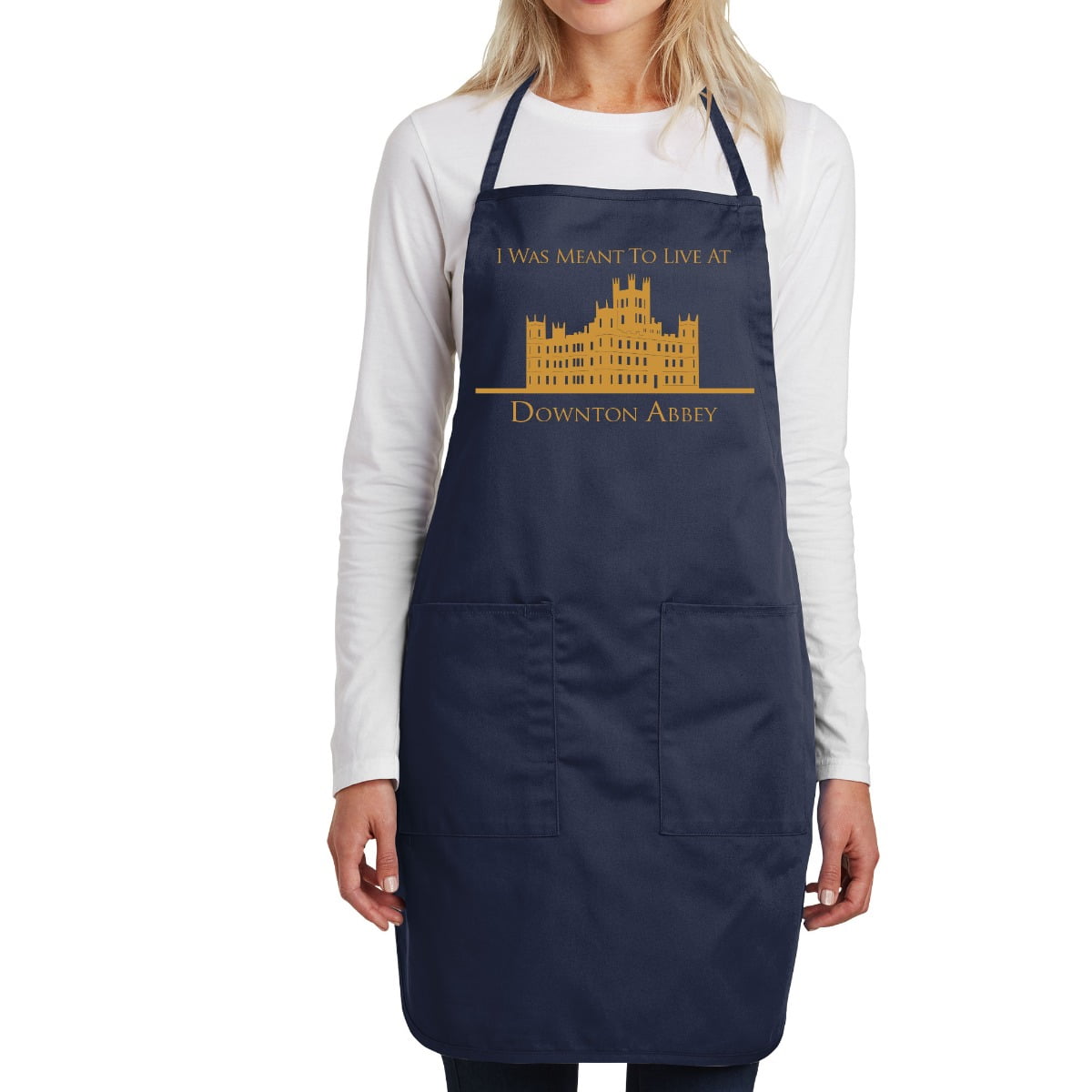 I Was Meant To Live at Downton Full Length Cotton Blend Apron-Navy