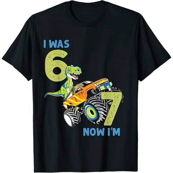 I Was Six Now I'M Seven Dinosaur 67 7Th Birthday Boys T-Shirt