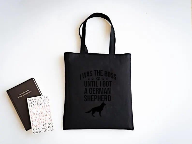 German Shepherd Canvas Tote Bag - Funny Dog Lover Gift, Reusable Grocery Bag (15x13.3 In, White) - View #13