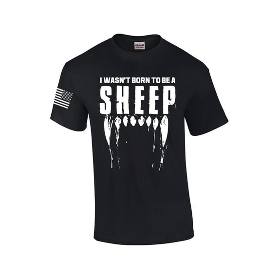 I Wasn't Born To Be A Sheep Wolf Teeth Political Men's Short Sleeve T-shirt Graphic Tee Graphic Tee-Black-5xl