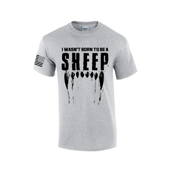 I Wasn't Born To Be A Sheep Wolf Teeth Political Men's Short Sleeve T-shirt Graphic Tee Graphic Tee-Sports Grey-small