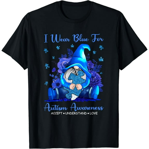 I Wear Blue For Autism Awareness Accept Understand Gnomes T-Shirt