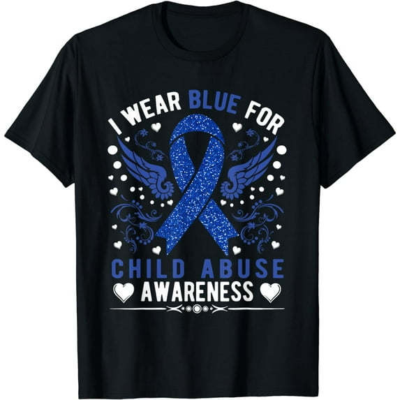 I Wear Blue For Child Abuse Awareness Month Blue Ribbon T-Shirt