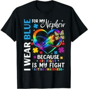 I Wear Blue For MLarge print casual y Nephew Autism Awareness Month Uncle Aunt T-Shirt