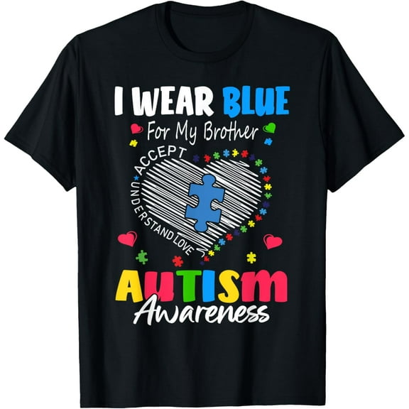 I Wear Blue For My Brother Autism Awareness Sister Kids Boys T-Shirt Tops Tee