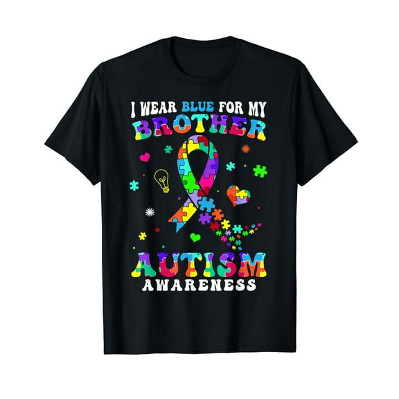 I Wear Blue For My Brother Kids Autism Awareness Sister Boys T-Shirt