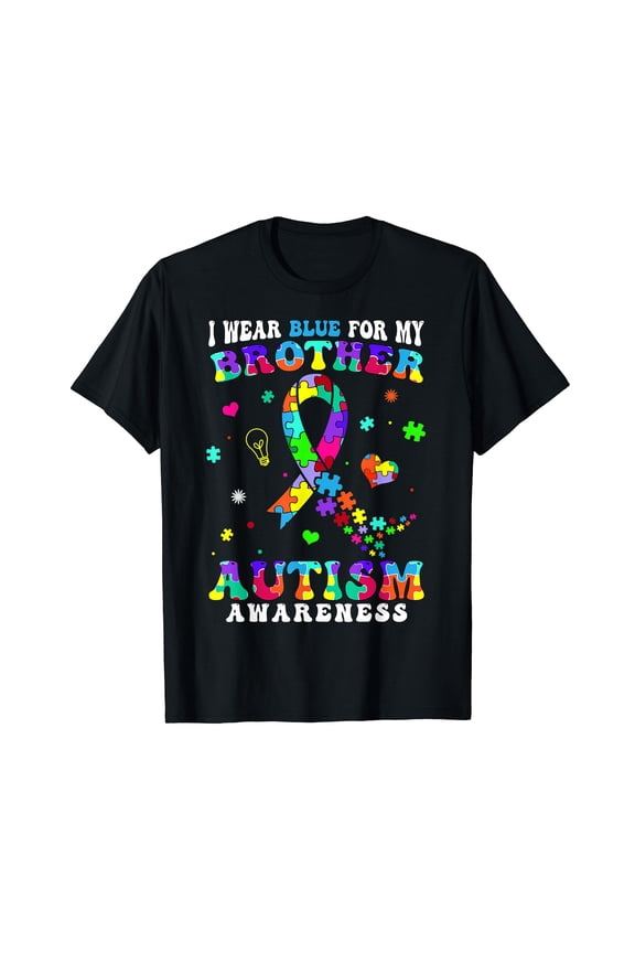 I Wear Blue For My Brother Kids Autism Awareness Sister Boys T-Shirt