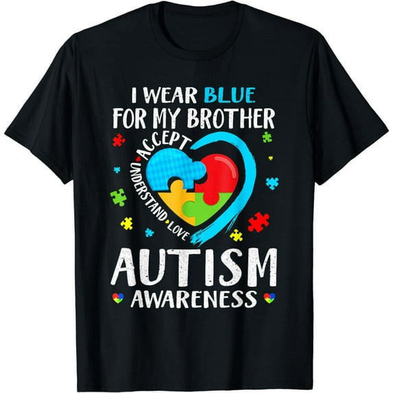 I Wear Blue For My Brother Kids Puzzle Autism Awareness T-Shirt