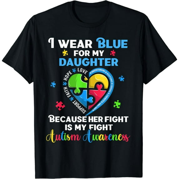 I Wear Blue For My Daughter Autism Shirt, Fun Autistic Heart T-Shirt