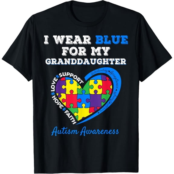 I Wear Blue For My Granddaughter Autism Grandma Grandpa T-Shirt100% cotton