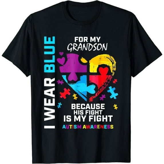 I Wear Blue For My Grandson Autism Awareness Grandma Grandpa T-Shirt