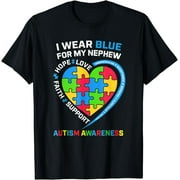 I Wear Blue For My Nephew Autism Awareness Month Uncle Aunt T-Shirt Graphic & Letter Print T-Shirt