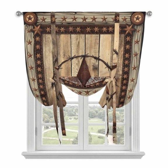 Texas Star Tie Up Curtain for Window, Farmhouse Country Star Adjustable Tie Up Balloon Curtain Valances Rod Pocket Window Treatment for Kitchen Bathroom Bedroom 42"x63"