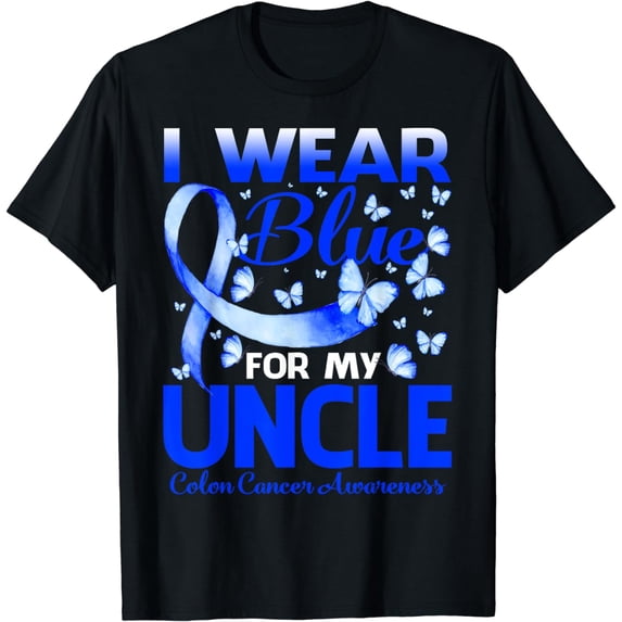 I Wear Blue For My Uncle Colon Cancer Awareness Butterfly T-Shirt