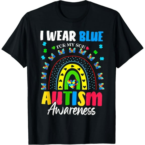 I Wear Blue For my son Autism Awareness men women kids mom T-Shirt100% cotton