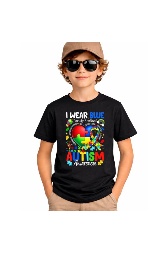 I Wear Blue for My Brother Autism Awareness Boys Girls Kids T-Shirt