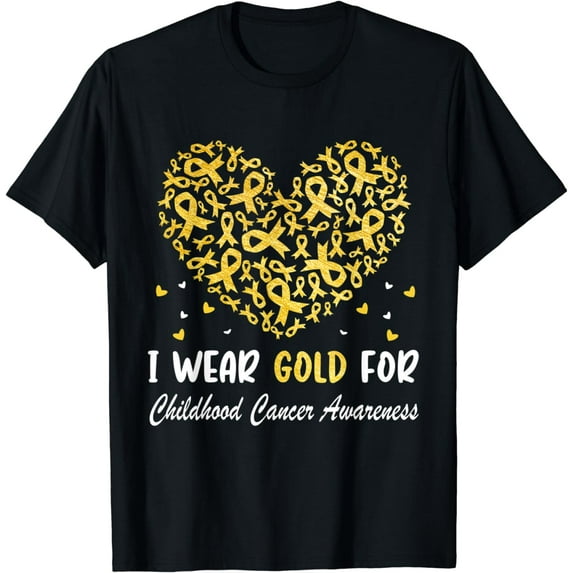 I Wear Gold For Childhood Cancer Awareness Golden Ribbon T-Shirt