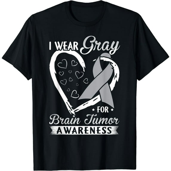 I Wear Gray For Brain Tumor Awareness T-shirt Black Large