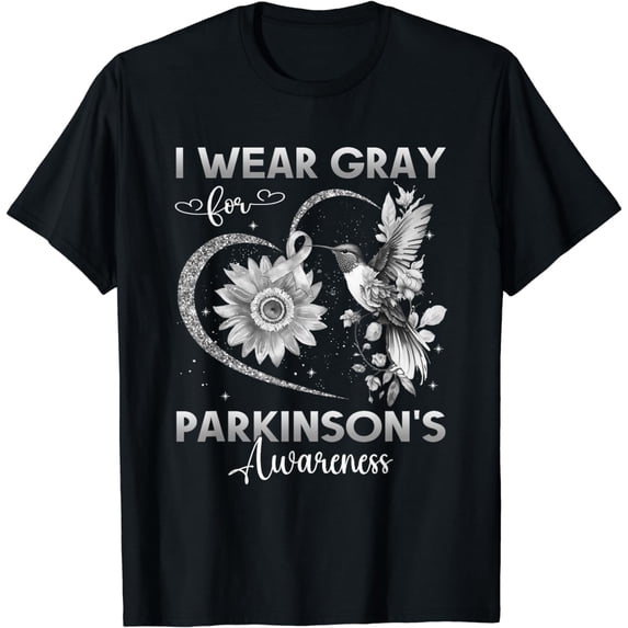 I Wear Gray For Parkinson's Awareness Hummingbird Sunflower T-Shirt