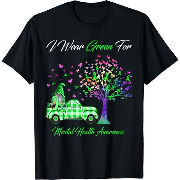 I Wear Green Mental Health Awareness Gnomes Tree T-Shirt