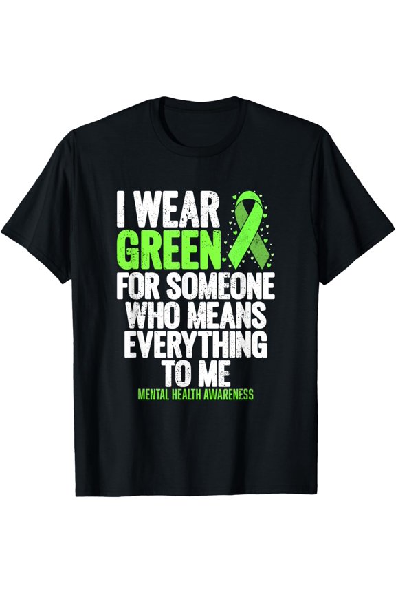 I Wear Green Ribbon Fight the Stigma Mental Health Awareness T-ShirtMen and women, Black T-shirt, size: Extra large