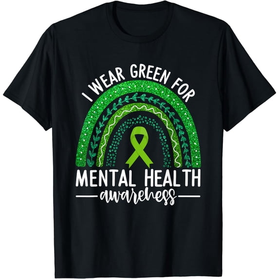 I Wear Green for Mental Health Awareness Ribbon Rainbow Boho T-Shirt