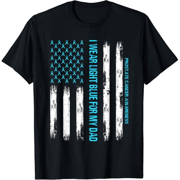 I Wear Light Blue For My Dad - Usa Flag Prostate Cancer T-Shirt All Size S-5Xl