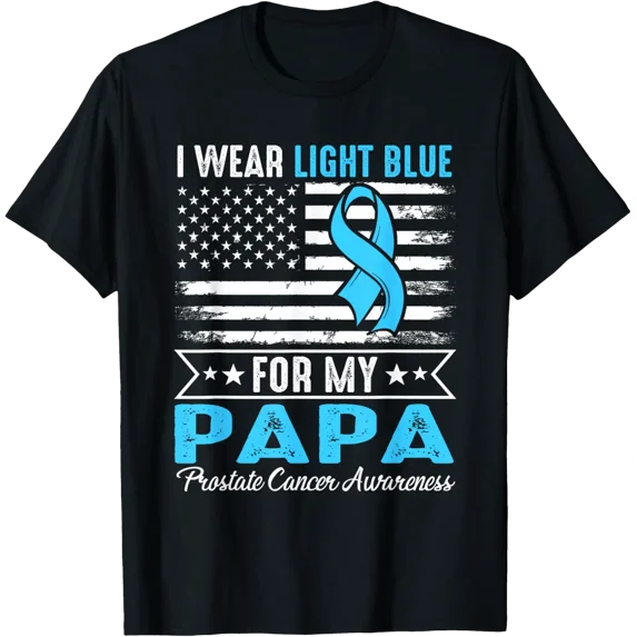 I Wear Light Blue For My Papa Prostate Cancer Usa Flag T-Shirt All Size S-5Xl