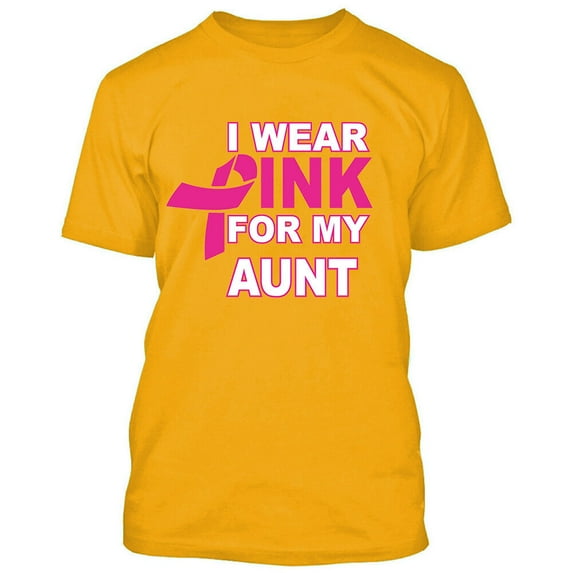 I Wear Pink For My Aunt Printed Man T-shirt Support Breast Cancer Tee Color Gold 3X-Large