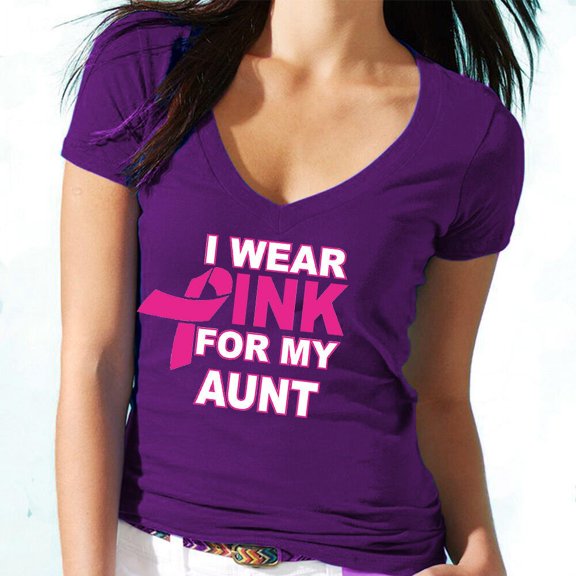 I Wear Pink For My Aunt Printed Women's V-neck Tshirt Purple Tee X-Large