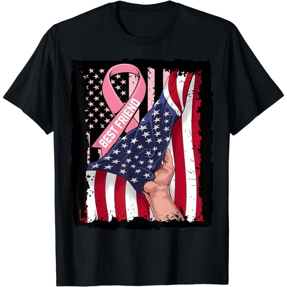 I Wear Pink For My Best Friend Breast Cancer Awareness Flag T-Shirt