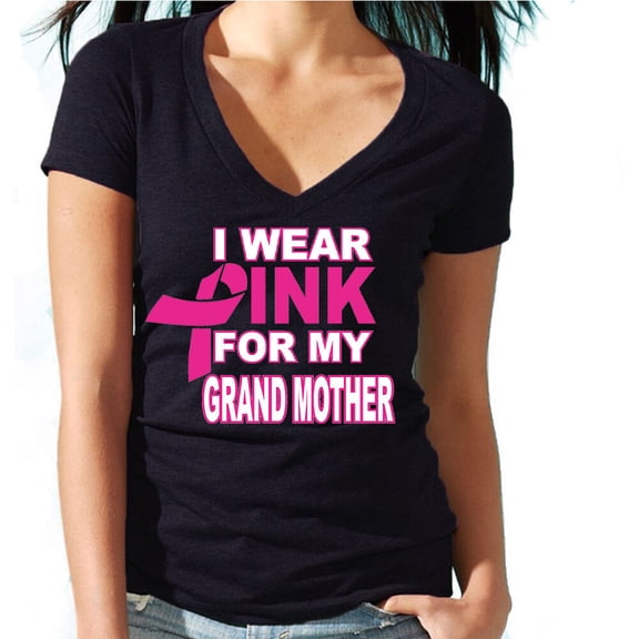 I Wear Pink For My Grandmother Lady V Neck Shirt Womens Tee Color Black Small