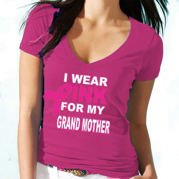 I Wear Pink For My Grandmother Lady V Neck Shirt Womens Tee Color Pink X-Large