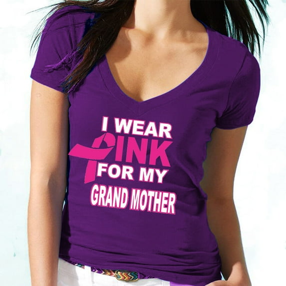 I Wear Pink For My Grandmother Lady V Neck Shirt Womens Tee Color Purple X-Large