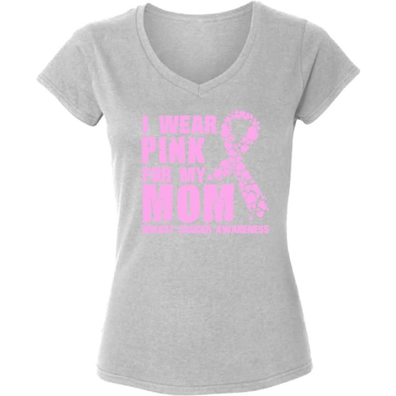 I Wear Pink For My Mom Breast Cancer Awareness TShirt for Women Awareness Ladies V-Neck T-Shirt - S M L XL 2XL Graphic Tee - Pink Ribbon Women Gift Shirt
